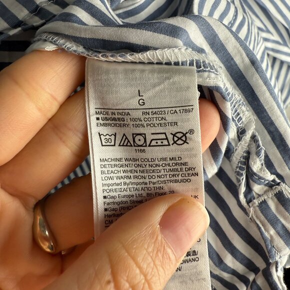 Gap X DOEN Eyelet Lace Collar Button Down Big Shirt Blue Stripe 100% Cotton L - Picture 8 of 11